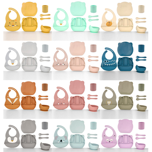Juego de alimentación para bebés de silicona de grado alimenticio sin BPA, plato duradero con tapa, babero portátil, tazón con tenedor y cuchara - Product Image 6