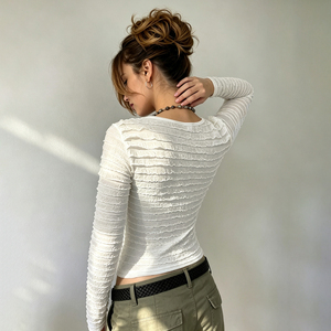 Haut court rétro américain à col rond en maille texturée à imprimé floral, coupe ajustée et cintrée à la taille, style Hot Girl - Product Image 5
