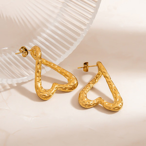 Boucles d'oreilles pendantes en forme de cœur, en acier inoxydable plaqué or 18 carats, pour femmes, bijoux de fête EH12075 - Product Image 3