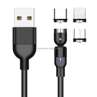 Câble de charge USB magnétique tressé en nylon 3 en 1 PD 60W, charge rapide 3A pour iPhone, Android et tous les appareils