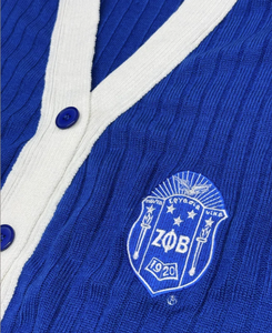 Zeta Phi Beta Winter Acrylic <b>Cardigan</b> Sweater Women Blue Greek Sorority Knit Varsity Chenille Embroidered Custom OEM V-neck - Product Image 5