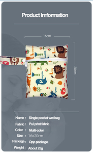 Tas Popok Bayi Tahan Air 16X20Cm, Tas Popok Kain Motif Ritsleting Tunggal Dapat Dipakai Ulang, Tas Basah Kering Popok Bayi - Product Image 4
