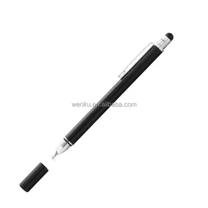 2 en 1 pince à stylo en métal en caoutchouc avec stylet avec pointe de disque et plume en caoutchouc remplaçable stylo à écran tactile pour iPad téléphone intelligent