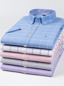 MHK88 39 couleurs 38-47 taille coton à carreaux chemises décontractées chemises habillées à rayures col rabattu coupe régulière chemise formelle hommes - Product Image 4