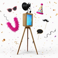 Photo Booth Kayu Retro Portabel Layar Sentuh Dua Sisi DSLR iPad untuk Sewa Pernikahan, Pesta, dan Acara