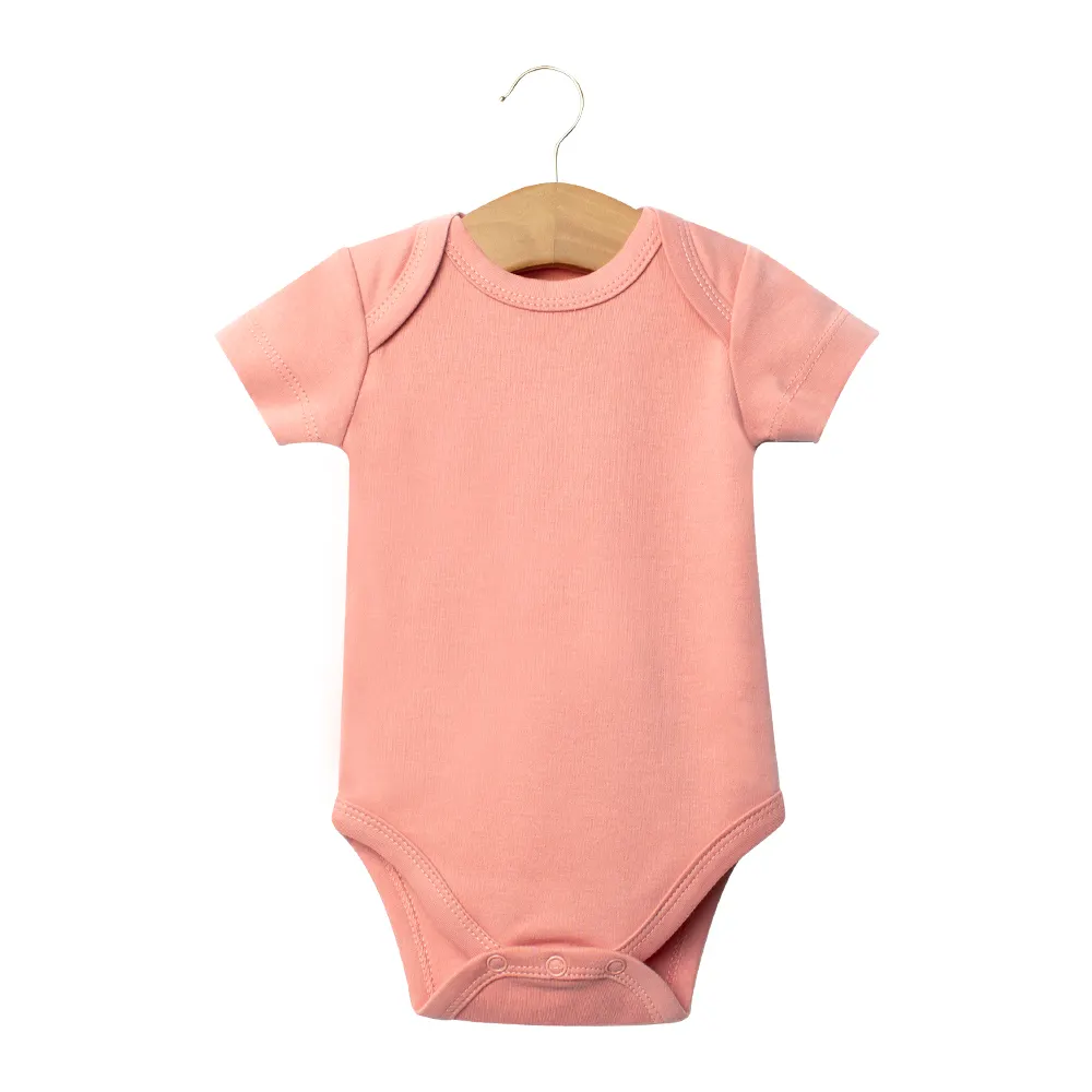 2023 GOTS Certified Organic Cotton Kids Infant Clothing New Born Romper Plain Baby Summer Bodysuit