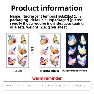 Pegatinas de Tatuajes Fluorescentes con Temática de Mar y Mariposas, Logotipo Personalizable de Lujo para Festivales de Música y Conciertos - Product Image 4