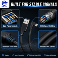 Câble USB 3.2 Gen 2 10 Gbps Type-C Mâle vers USB-A Mâle à Angle Droit 90 Degrés, Charge Rapide PD 60W, Blindé, pour Téléphones de Gaming