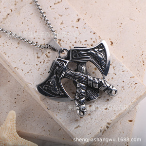 Vintage Yama Mask Pendant Double Sided Axe Armor Men's <b>Titanium</b> Steel Necklace SP1077 - Product Image 4