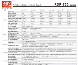 Alimentation à découpage à sortie unique Mean Well RSP-750-12 750W 12V 62.5A pour contrôle industriel - Product Image 3