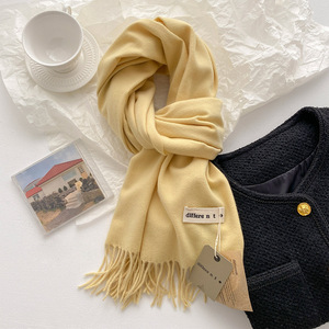 Autunno morbido per la pelle spessa e caldo in tinta unita imitazione scialli di Cashmere nappe eleganti sciarpe di Pashmina invernali da <span class=keywords><strong>donna</strong></span> - Product Image 3