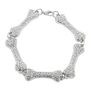 Bone Bracelet European And American Rhinestone Silver Color Bracelet HipHop Shiny Gift Gothic Jewelry