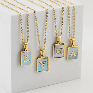 Ibu dari mutiara Alphbet kalung baja nirkarat emas huruf inisial persegi tag liontin kalung untuk hadiah liburan - Product Image 4