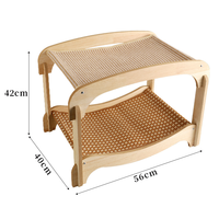 Lit hamac pour chat en rotin avec structure en bois, double couche, empilable, lit de repos pour chat, lit à gratter pour chats d'intérieur