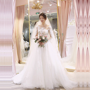 Wedding Dress A-Line Empire Waist Sweetheart Neckline Long Sleeve Lace Floor Length Trailing Style Korean Princess Dream - Product Image 2