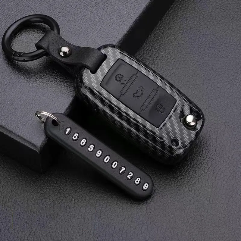 Car Key Cover Case Shell Fob for VW Bora POLO GOLF Passat ABS Carbon fiber Silicone Key Case 3 Button Remote Key Car Styling