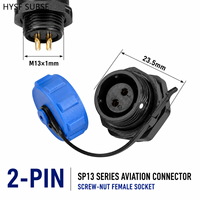 Connecteur d'aviation étanche HYSF SUBSEA SP13 à 2 broches, prise femelle à visser avec capuchon de protection pour équipement marin