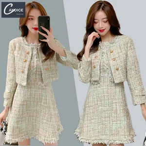 Candice hot sale Autumn Shrinking a line tweed sets dress and jacket suits for women