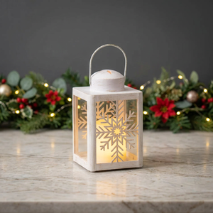 Wholesale <b>Mini</b> White Snowflake Cutout Metal Candle <b>Lantern</b> for Christmas Home Decoration - Product Image 1