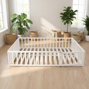 Low Profile Montessori Solid Wood Eco-Friendly Bedroom Floor Platform Kids <b>Bed</b> with Fence& Door Solid Wood Kids <b>Bed</b> - Product Image 1