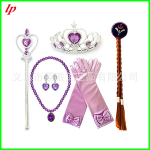Girls Costume Accessories <b>Set</b> Blue Gloves Wig Braids Necklace Earrings Crown <b>Magic</b> Wand For Halloween Party Dress Up - Product Image 4