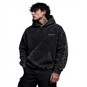 Sudadera con Capucha para Hombre SINEWY SPORTS, Lavado Ácido, Corte Regular, Estilo Urbano, 100% Poliéster Fleece, Diseño Personalizado Impreso y Bordado, Color Negro - Product Image 2