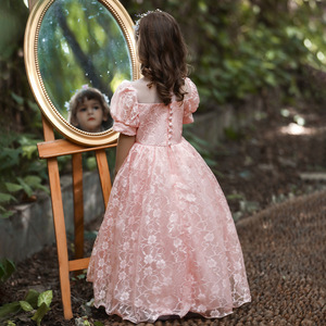 Robe de princesse en dentelle florale pour enfants, robe de bal bleu ciel, décolleté en cœur, robe de demoiselle d'honneur - Product Image 3