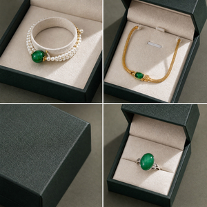 Zebopak Dark Green Bangle Box Set with Necklace <b>Ring</b> Bracelet Pendant Jewellery Box <b>Storage</b> Case Gift Packaging Factory - Product Image 2