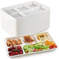 Assiette compartimentée jetable en bagasse de canne à sucre, compostable, écologique, pour la restauration professionnelle (vente en gros)