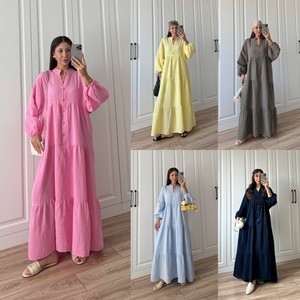 Nouvelle Robe Longue Décontractée à Manches Longues pour Femme, Style Artistique Boutonné, Couleur Unie, Coupe Ample, Tendance Européenne et Américaine, Collection 2026 - Product Image 2