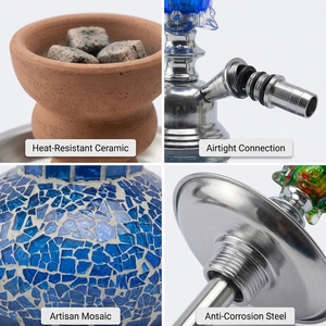 Chicha arabe en verre ronde de petite taille, ensemble complet de chicha en verre de qualité supérieure avec accessoires, <span class=keywords><strong>prix</strong></span> de gros - Product Image 4