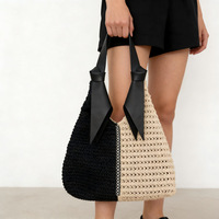 Nouveau Sac à Bandoulière en Paille Tressée Bicolore Noir et Blanc 2026 – Sac à Main Polyvalent Fait Main pour Plage et Vacances d'Été
