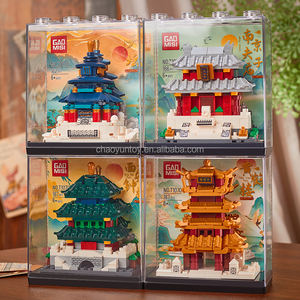 Dört ünlü yapı oyuncak blokları ile akrilik ambalaj kutusu Unisex sarı vinç kulesi bulmaca benzersiz hediye fikir yapı taşları - Product Image 2