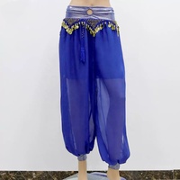 Pantalon sarouel à ourlet ouvert sur le côté de la danseuse du ventre avec bordure dorée et paillettes scintillantes, pantalon à chaîne à la taille pour Halloween arabe