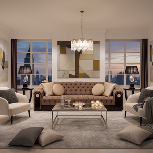 Divano <span class=keywords><strong>Moderno</strong></span> di Lusso per Soggiorno in Stile Villa Antica, Divano Dritto con Bottoni Trapuntati Marrone, <span class=keywords><strong>Arredamento</strong></span> per la <span class=keywords><strong>Casa</strong></span>, Mobili Personalizzati - Product Image 1