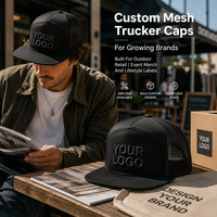 Gorra Trucker de 7 Paneles con Logotipo Personalizado OEM al por Mayor, Visera Plana, Malla Trasera, Parche de Cuero 3D, Cierre a Presión, Transpirable/Impermeable, Ajustable