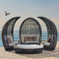 Sofá Cama Moderno para Patio con Estructura de Aluminio y Ratán, con Mesa de Centro, para Exteriores y Hoteles, Canadá