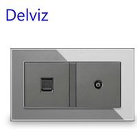 Panneau en verre cristal Delviz sans logo, prise d'interface CAT5E, adaptateur de module RJ45, port d'ordinateur, câble réseau + prise murale TV