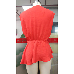 Top Senza Maniche Personalizzato <span class=keywords><strong>con</strong></span> <span class=keywords><strong>Cintura</strong></span> e Peplum, Blusa <span class=keywords><strong>con</strong></span> Scollo a V e <span class=keywords><strong>Cintura</strong></span> Annodata in Vita per Donna - Product Image 3