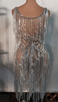 Robe Courte Scintillante sans Manches à Sequins et Glandes pour Soirée d'Anniversaire, Robe de Soirée, Tenue de Spectacle de Danse, Robe de Bal Courte, Robe de Club Sexy pour Femme