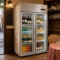 Congélateur commercial à double porte vitrée, refroidissement par air, dégivrage automatique, éclairage LED, 1200L, pour boutique de chocolat
