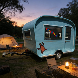 Camión de Comida Móvil para Exteriores, Remolque de Acero Inoxidable para Venta de Hot Dogs, Café y Jugos - Product Image 1