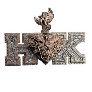 Pendentif personnalisé avec 3 lettres en argent 925 plaqué or rose, entièrement serti de moissanite, style hip-hop, avec photo souvenir - Product Image 2