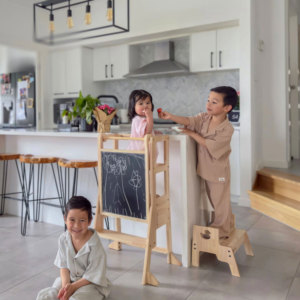 Muebles Montessori Para Ninos 4-In-1 Toddler Kitchen Step Stool, Foldable Learning Standing Tower With Blackboard - Product Image 4