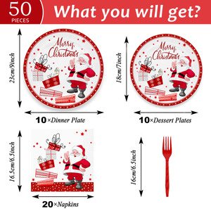 Juego de Platos de Papel Navideños DAMAI, Diseño de Papá Noel y Muñeco de Nieve, Vajilla Desechable con Plato de 7 Pulgadas, Platos de 9 Pulgadas, Servilletas, Vasos y Tenedores - Product Image 2