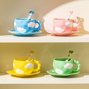 Creative Luxury Soft Fufu Coffee <b>Mug</b> Saucer Hand-Kneaded Irregularity Special-Shaped Cute Hand-Painted Flowers Ceramic - Product Image 3