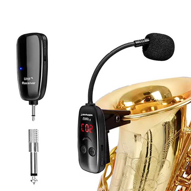 UHF Wireless Instruments Saxophone Microphone Wireless Receiver Transmitter,160ft Range,Plug and Play,Great for Trumpets