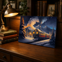 Décoration Murale de Noël pour la Maison : Peinture sur Toile Train de Noël, Père Noël, Lune Hivernale, Neige, Bonhomme de Neige, Paysage – Impressions Numériques