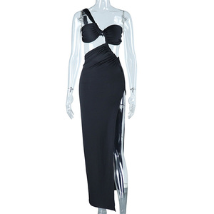 Tốt Nhất Bán 2024 Xiên Vai Buổi Tối Đảng Slit Dresses Cho Phụ Nữ Halter Không Tay Dài Ăn Mặc - Product Image 6