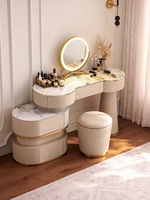 Table de Coiffure et de Maquillage Modulaire de Luxe Style Européen Moderne avec Éclairage, Cadre en Acier Inoxydable pour Chambre Parentale